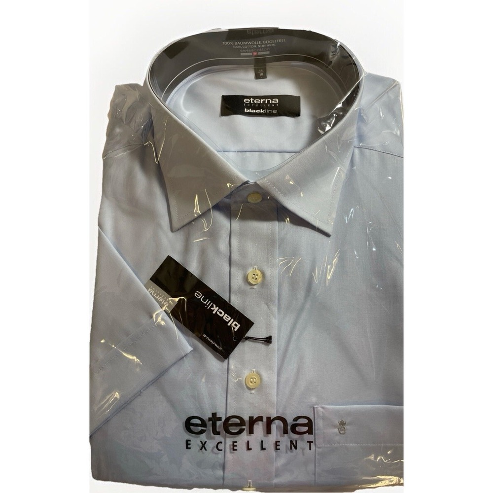 Eterna Business Blackline Men's Pastel Blue Dress Shirt 46/18 Business Casual‎